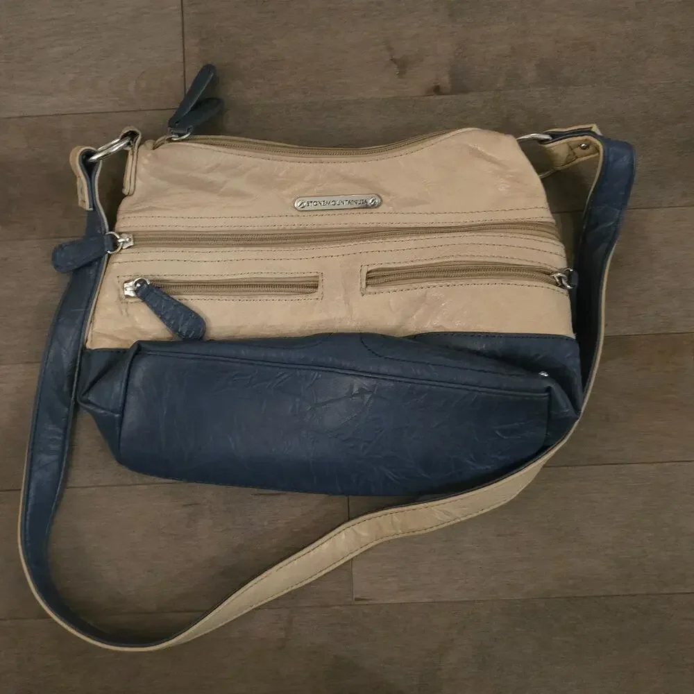 STONE MOUNTAIN beige and blue shoulder bag - Picture 1 of 12